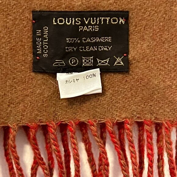 LOUIS VUITTON Oversized Logo Scarf Cashmere Camel Red Mint Condition - Picture 6 of 10